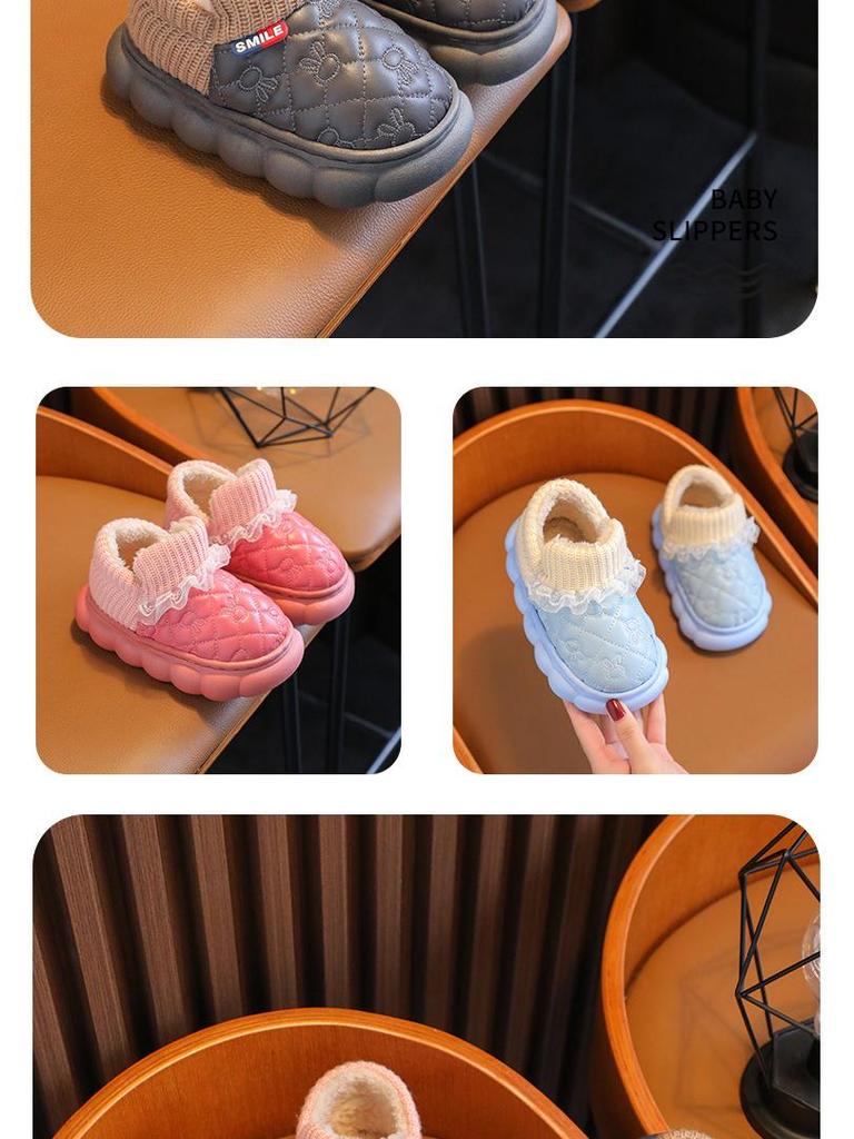 Детские водонепроницаемые хлопковые туфли с бархатной подкладкой - нескользящий дизайн с изображением мультяшного кролика для мальчиков и девочек