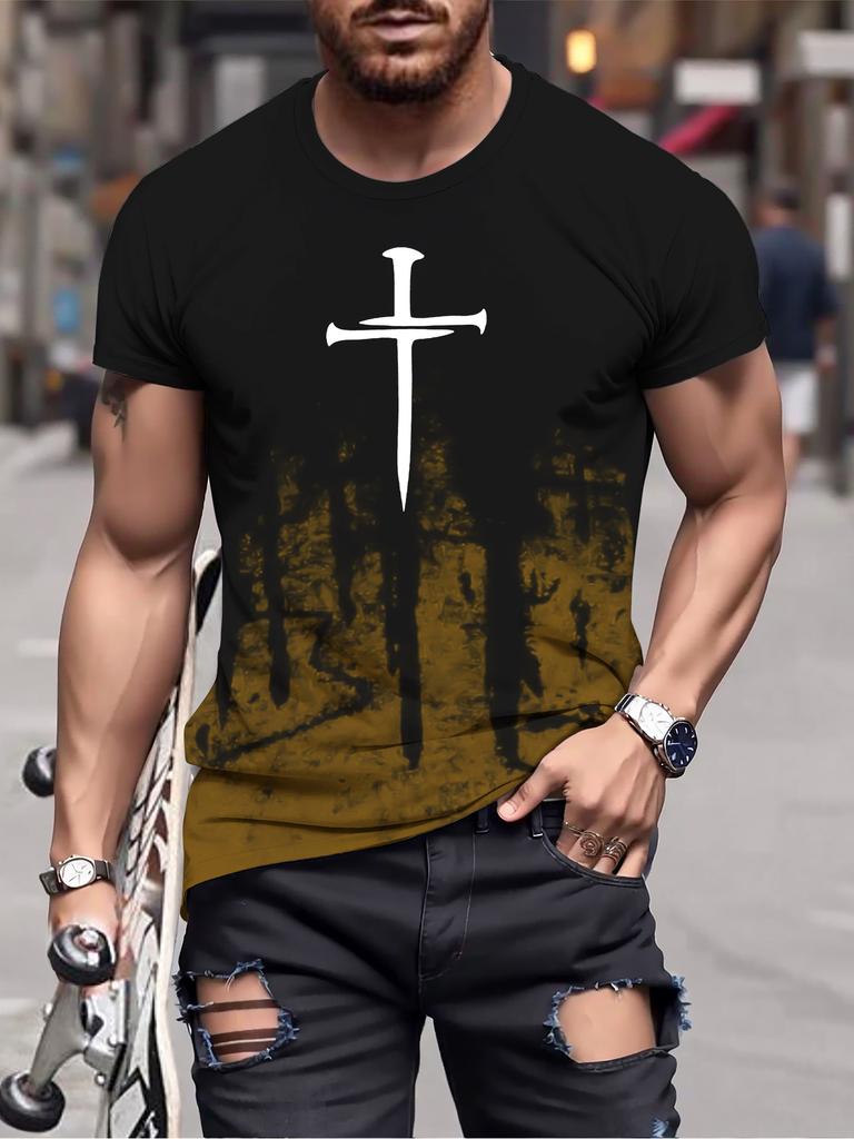 Мужская футболка с 3D-принтом Christian Cross Pattern, удобная футболка с рисунком, летняя одежда, наряды, топы Ropa Mans