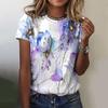 Летняя женская футболка с круглым вырезом, с короткими рукавами, с цифровым цветочным принтом, многоцветным градиентом 3D