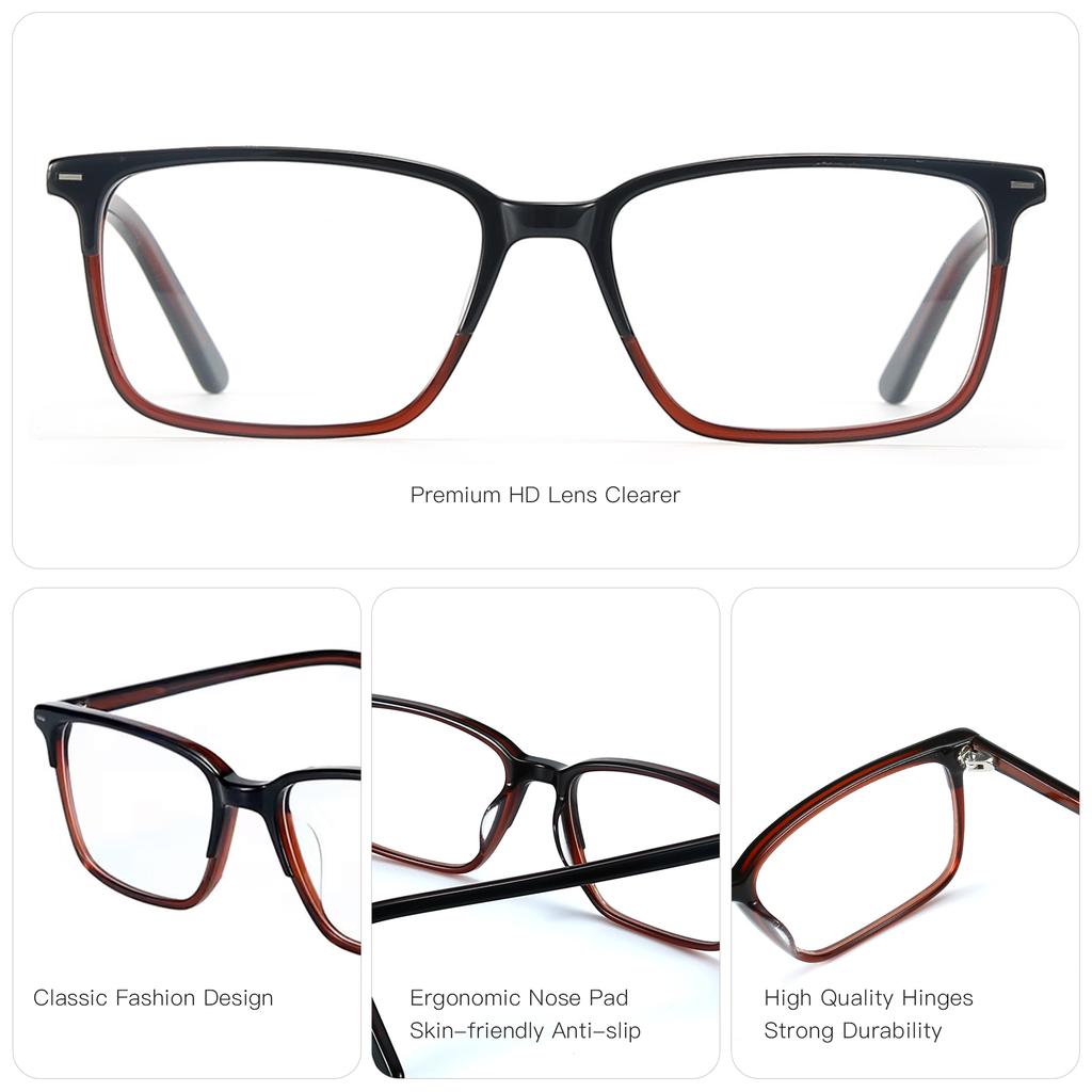 ZENOTTIC Fashion Rectangle Prescription Eyeglasses Acetate Progressive Optical Glasses for Men Anti-Blu-ray Myopia Eyewear