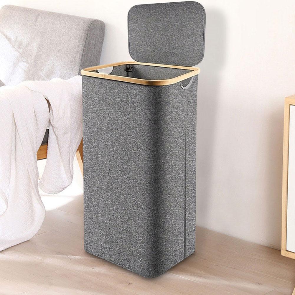 Foldable Laundry Hampers with Lid & Inner Bag Clothes Storage Basket Bamboo Handles Bathroom Laundry Basket Bathroom Accessories