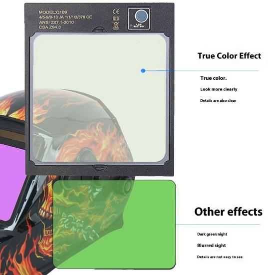 Сварочный шлем на солнечных батареях с большим экраном, подсветкой, 4 датчиками дуги, автоматическим затемняющимся капюшоном для сварки MIG/TIG, защита от ультрафиолетового и инфракрасного излучения, DIN 16