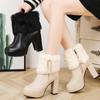 Winter Fashion Boots Style Square Heel Women's Ankle Boots Fur Stitching Warm Waterproof Platform Shoes for Women Platform Shoes