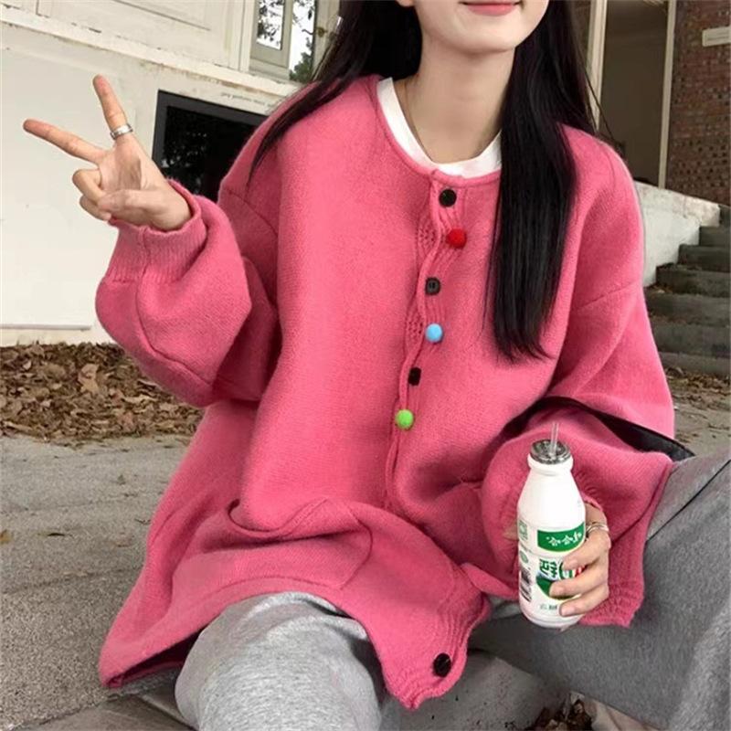 FiveFive мода свободного покроя свободный кардиган свободного покроя зима плюс размер осень женщины однотонные пуговицы свитера куртка вязаный свитер