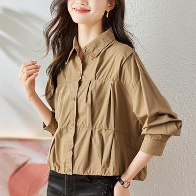 Женская рубашка с лацканами на кулиске, осенняя новинка, модная, универсальная, в повседневном зарубежном стиле, куртка-рубашка