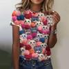 Summer Round Neck 3D Cartoon Cute Cat Print Top Fashionable Casual Short Sleeved Women's T-shirts