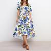 Women's Summer Fashion V-Neck Flared Dress Short Sleeve Floral Dresses