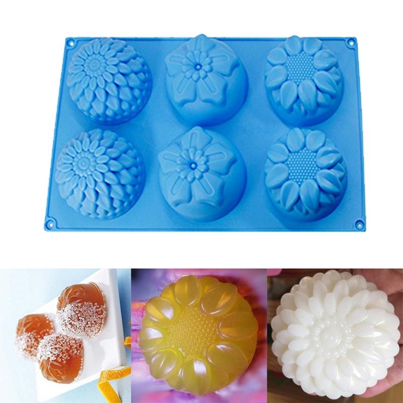 1 Pcs Flower Shaped Silicone DIY Handmade Soap Candle Cake Mold Supplies 6 Hole Crafts Handmade Soap Mold Random Color