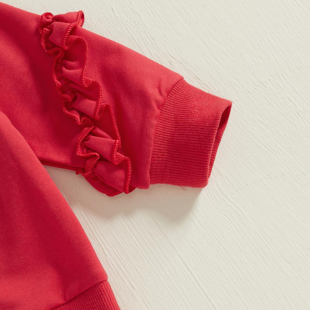 Toddler Girls Valentine's Day Sets Letter Embroidered Ruffled Long Sleeve Sweatshirt Heart Bow Flare Pants 2-Piece Outfits