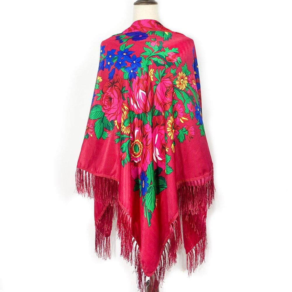 160*160cm Russian Square Scarf Women Floral Print Bandana Fringed Shawls