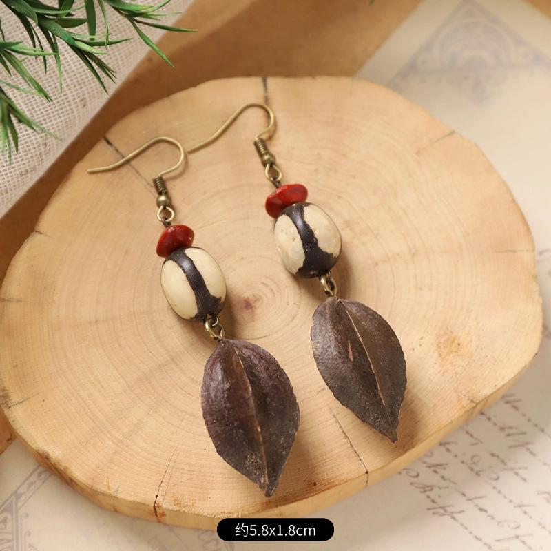 Оригинальные серьги Mori Plant Fruit, натуральные желуди, ручная работа, ретро-женские длинные серьги, этнический стиль, литературная и традиционная китайская медицина