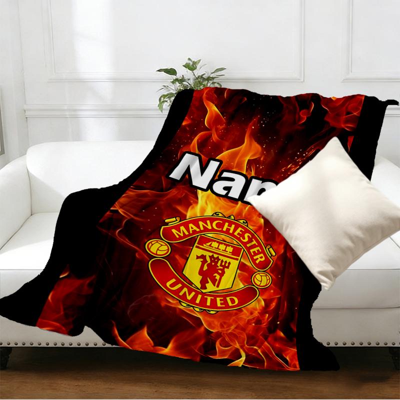 Custom Name Personalized Manchester Football F.C Print Blankets, Home Decor, Bedroom, Sofa, Camping, Couch, Gifts for Birthday Christmas