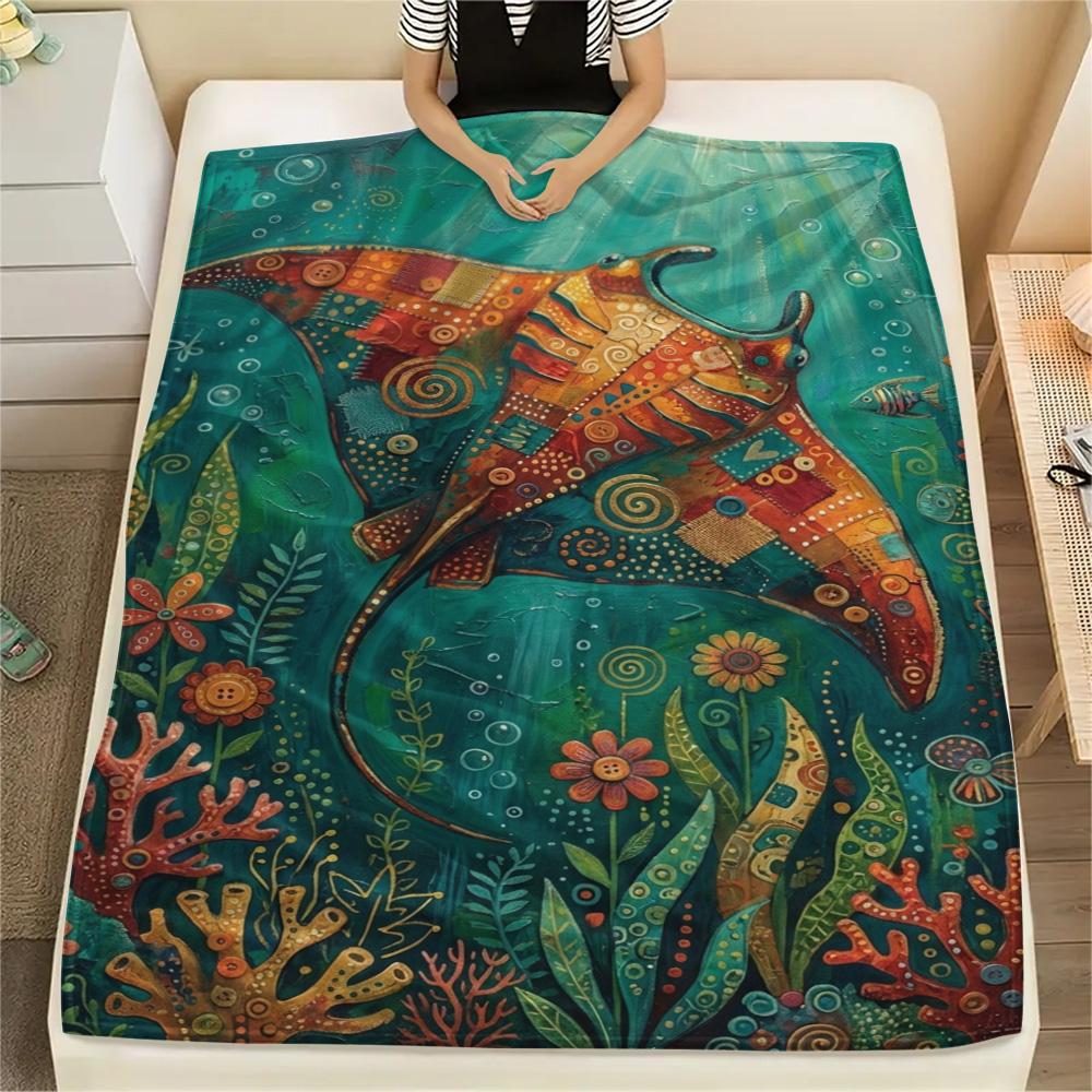 1PC Bohemian Animal Art Print FlAannel Blanket, High quality Comfortable for All Seasons, Home Decor, Warmth and Comfort