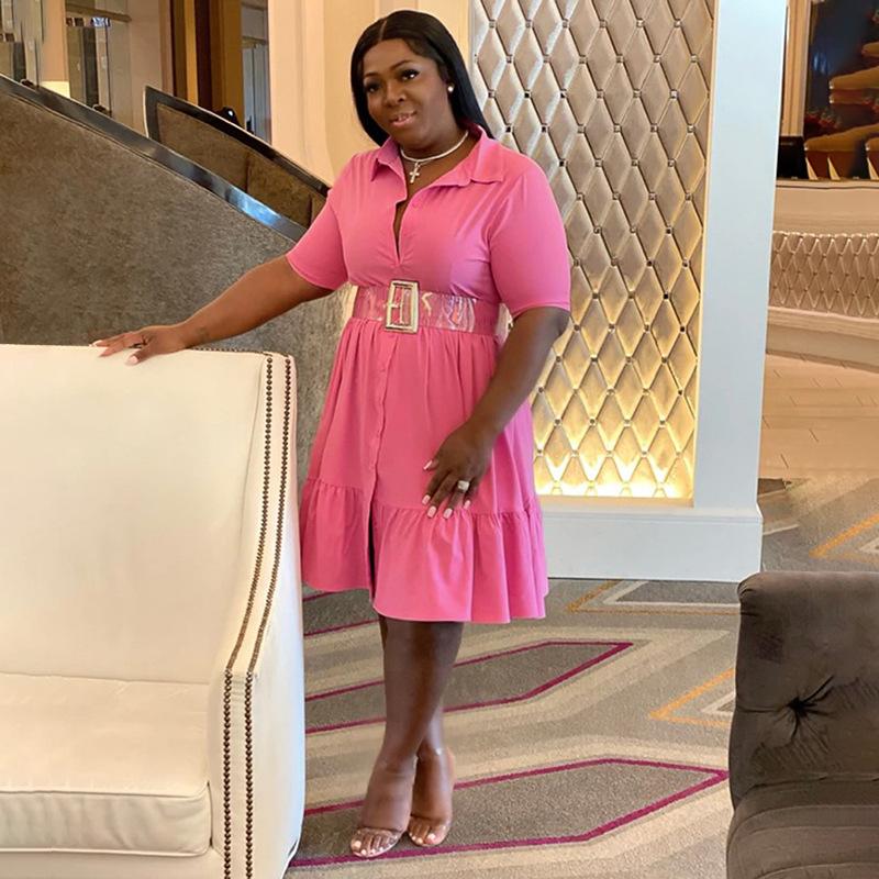 Новое летнее однобортное однобортное женское модное повседневное платье-рубашка с короткими рукавами больших размеров