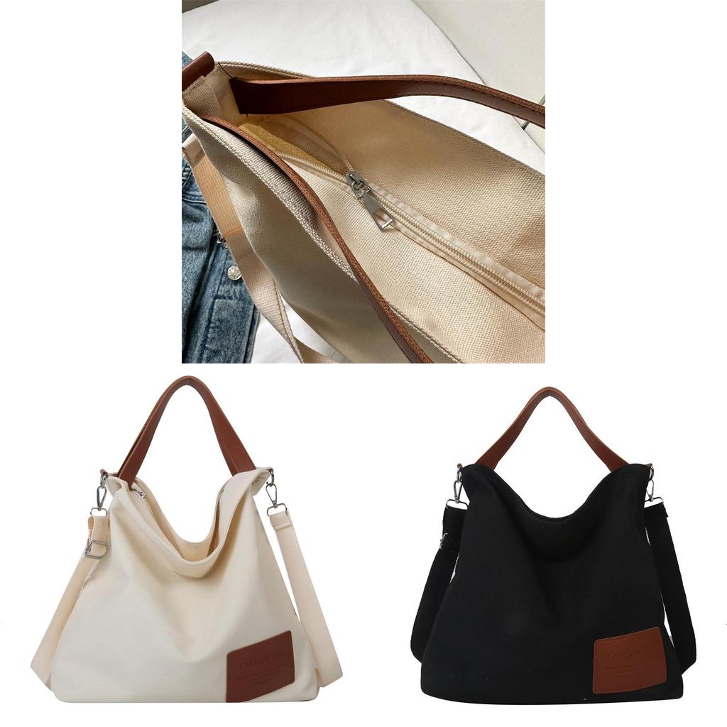 Large Canvas Shoulder Bag For Women With Multiple Pockets And Zipper Closure