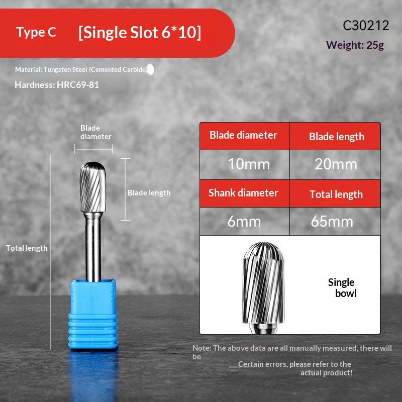 Твердосплавная ротационная борфреза Форма C Шарообразный цилиндр 6 мм 1/4 хвостовик Инструменты для резьбы по форме Одинарная нарезка Фреза