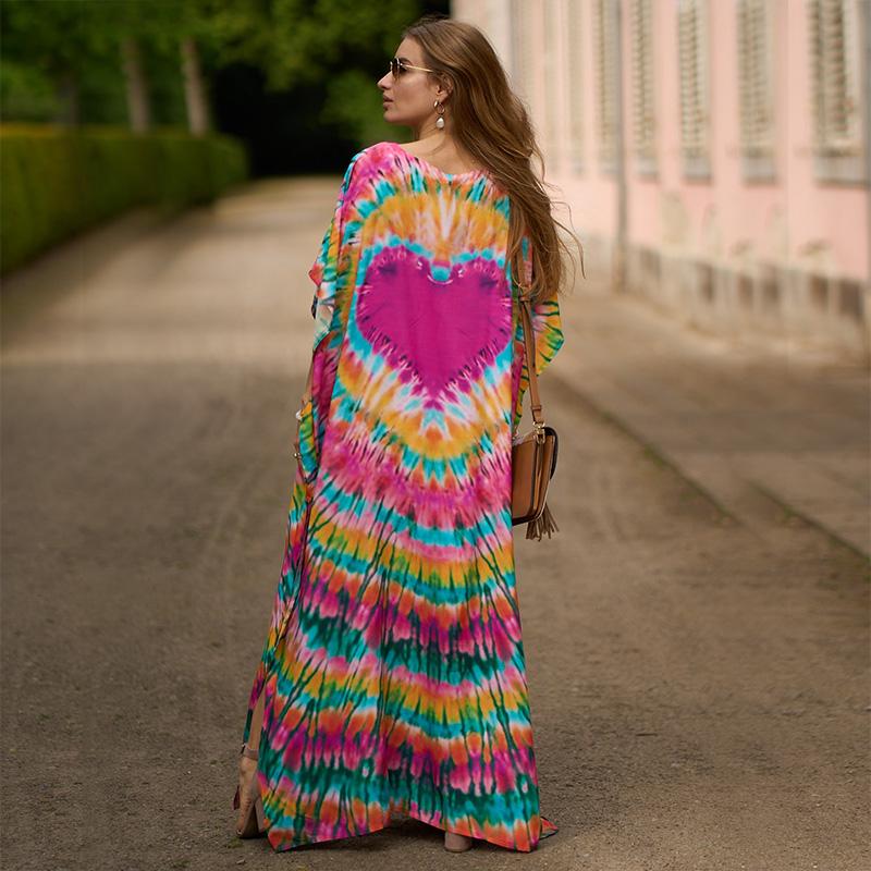 EDOLYNSA Повседневное платье с принтом, платье макси с рукавами «летучая мышь», 2023, женский марокканский кафтан, женская богемная праздничная пляжная одежда, платья до середины икры, Q1450