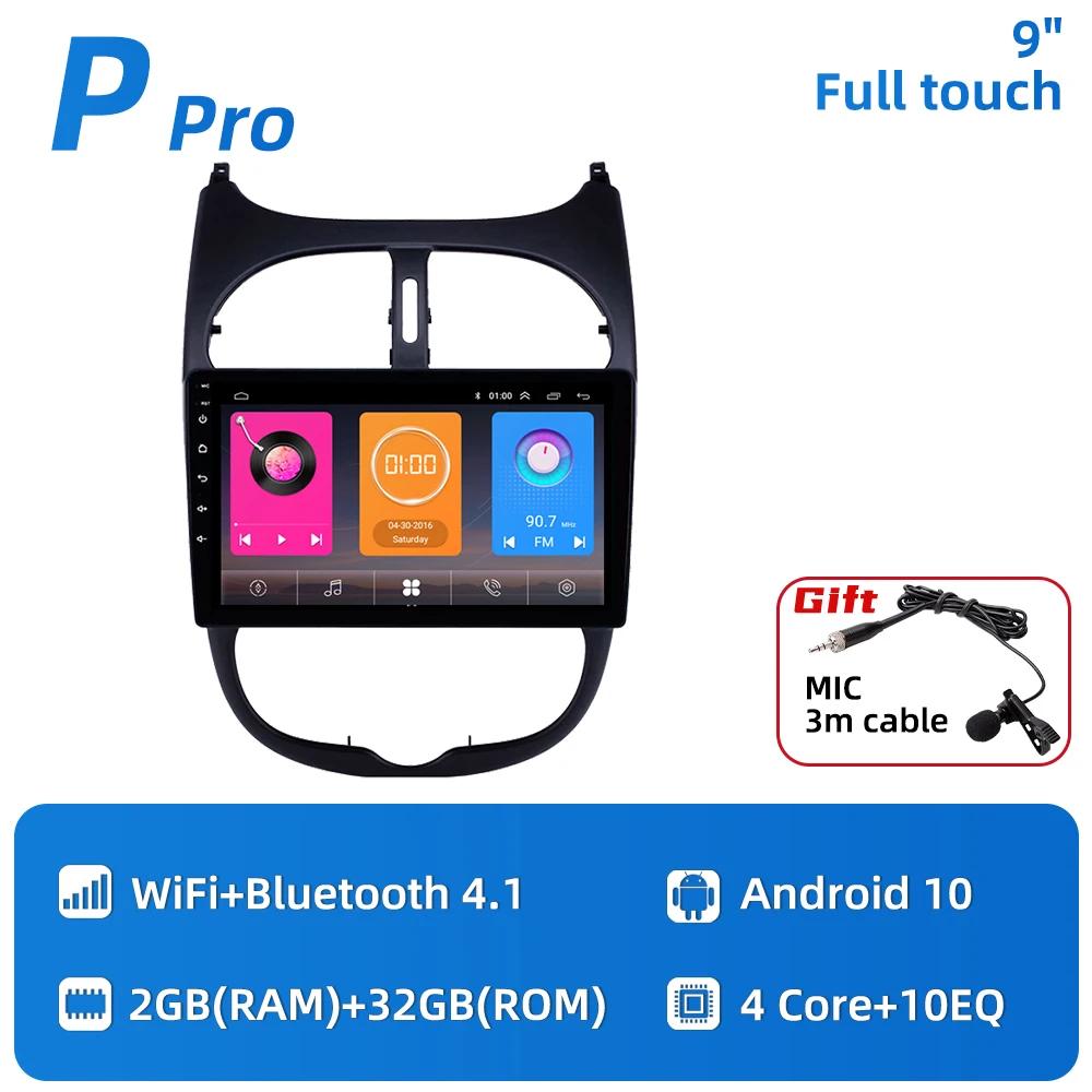 Автомобильное радио с 2 Din Android для Peugeot 206 2001-2016, автомобильный стереоэкран, мультимедийный аудиоплеер, GPS-навигация, головное устройство, авторадио