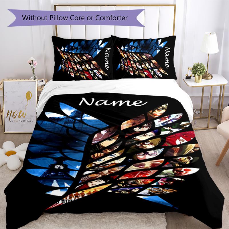 3pcs Custom Name Attack on Titan Bedding Set Duvet Cover Closure Includes 1 Duvet Cover & 2 Pillowcases for All Seasons Bedroom Decor
