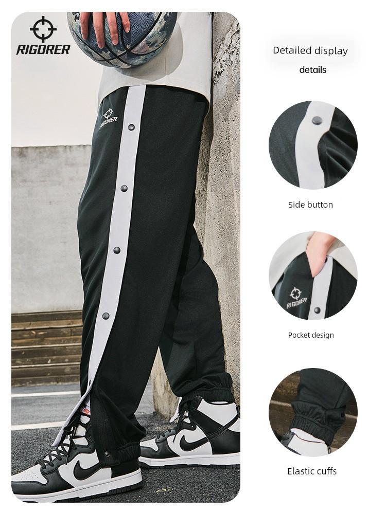 Quick-Release Basketball Training and Competition Pants with Side Snap Buttons, Loose-Fit Sports Long Pants for Men