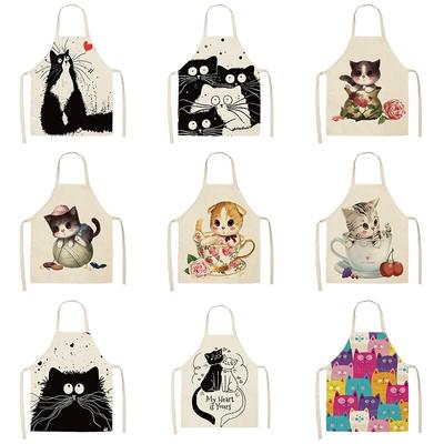 Фартук с милым мультяшным котом, кухонный фартук для приготовления выпечки, кафе, подходит для мужчин и женщин, средства для очистки от обрастания