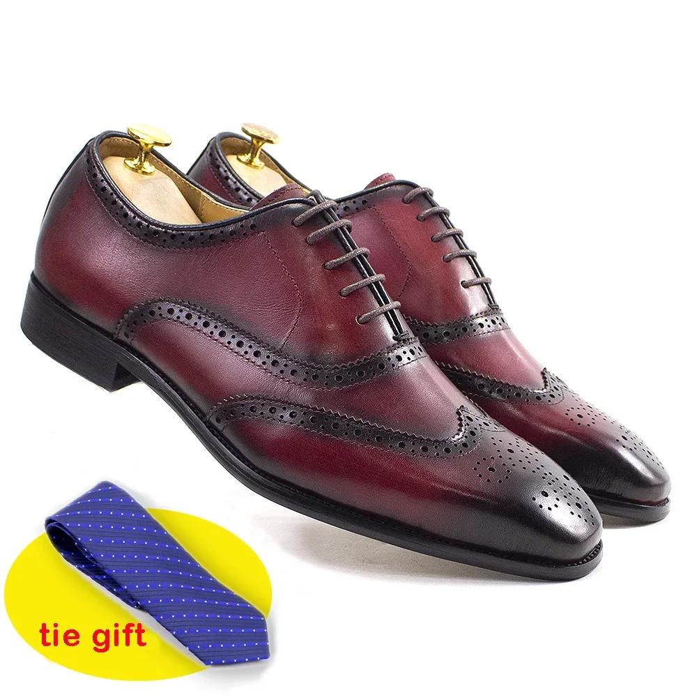Роскошные мужские туфли в итальянском стиле из натуральной телячьей кожи, броги, деловые, свадебные, с отрезным мыском, формальные оксфорды для мужчин