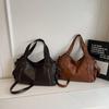 Soft Leather Handbag Vintage Solid Color Shoulder Bag Women Large Capacity Commuter Tote Bag