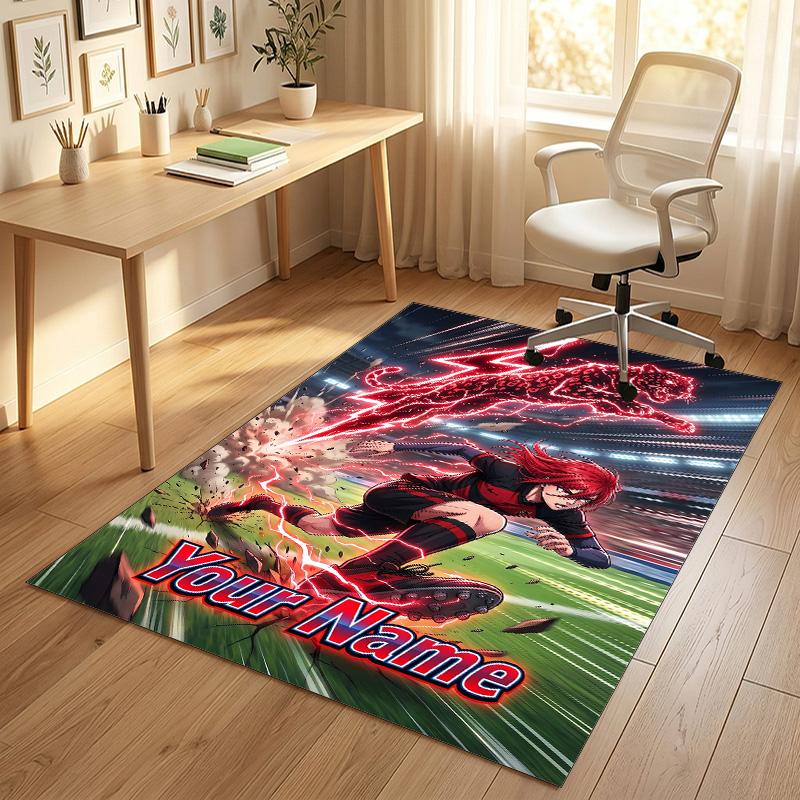 Personalized Crystal Velvet Carpet,Blue Lock Custom Printed Name, Plush Area Rug For Home Indoor Decor