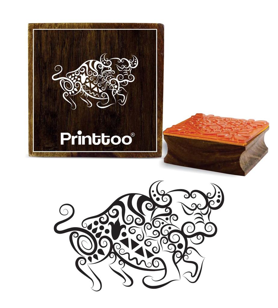 Printtoo Card Making Wooden Rubber Stamp Bull Pattern Craft Textile Square Stamp-2 X 2