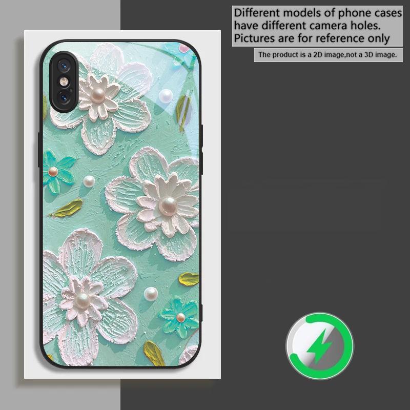 Крем-белый с лепестками чехол для iPhone 17 Pro Max 16E 15 Pro 14 13 Plus 12 mini 11 XR Xs 7 8 16 Air черный Стеклянный чехол для телефона
