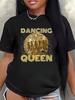Ретро Т-футболка с принтом Диско-шар 'Dancing Queen' Женская Стиль Y2K Короткий рукав Круглый вырез Свободный Топ Летний Повседневный Уличная одежда Футболка