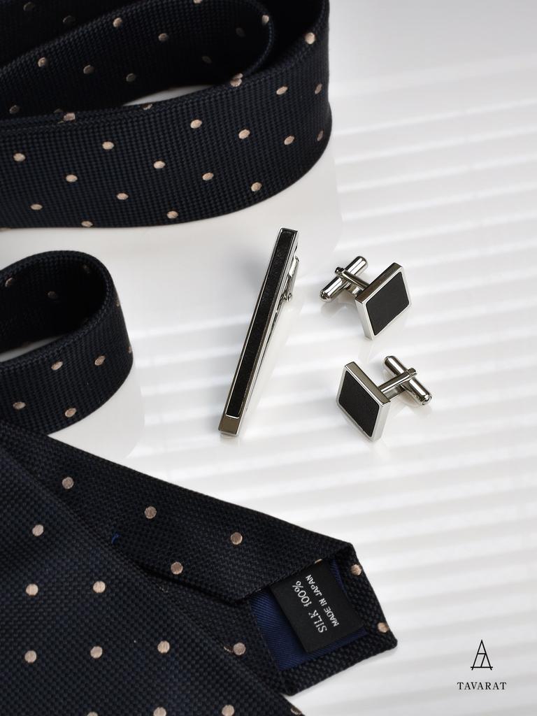 Tie Clip for Made In Genuine Alligator for Men [Tabarat] Men, Japan, Leather, Brass, Clip, (Black)