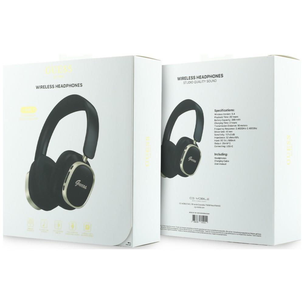 Guess Bluetooth ENC Rectangle Metal Script Black Over-Ear Headphones