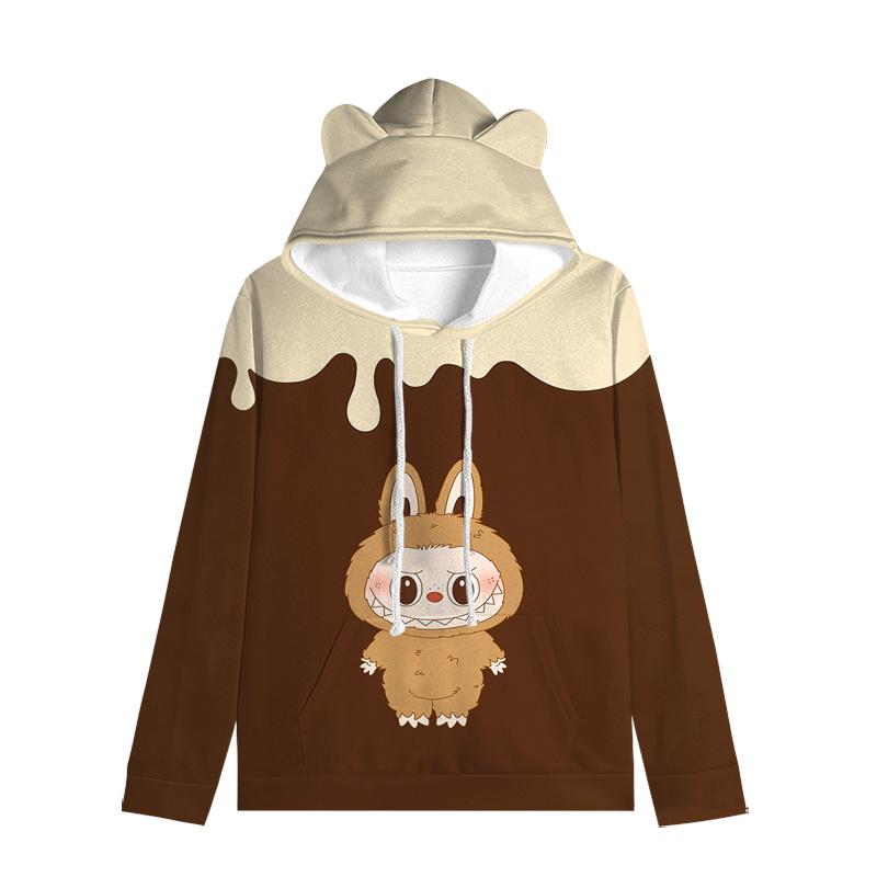 Labubu пуловер дети толстовки с капюшоном кошачьи ушки мультфильм толстовка подростков мальчики девочки косплей костюм толстовки