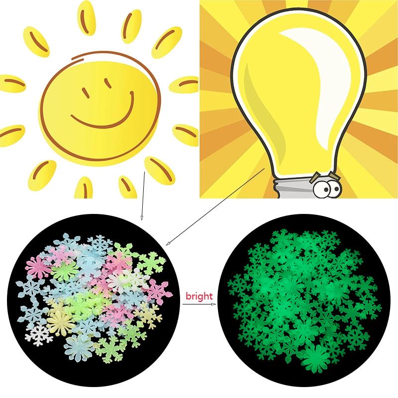 50Pcs Luminous Snowflake Wall Stickers Glow In The Dark Decal for Kids Baby Rooms Bedroom Christmas Home Decoration Navidad 2024