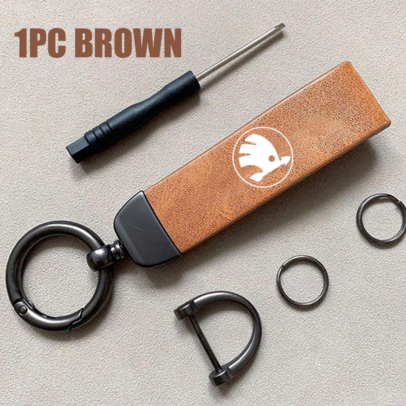 ICPG4 For Skoda 3D Metal Leather Car Keychain Key Ring Auto Emblem Accessories Fabia 1 2 Octavia a7 RS Superb Rapid Yeti Karoq Vision
