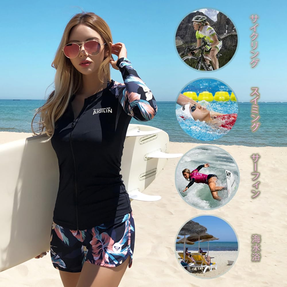 ANGJ Fitness Long Sleeve Rash Surfing UV Protection Women's 5-Piece Swimsuit, Full-Length Swimsuit, Guard, Separates, Leggings, Pants, Tankini,