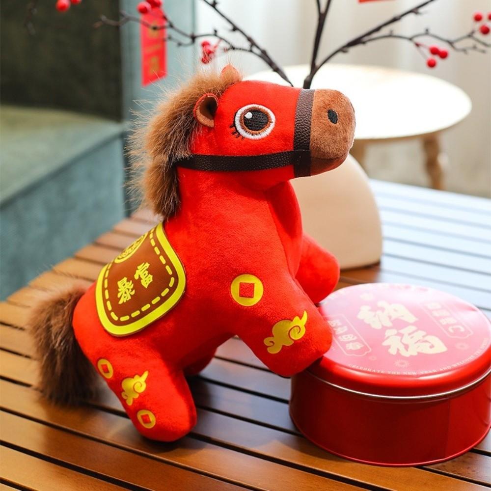 Red Horse Plush Toys Letter Print Zodiac Pony Figurine Good Luck New Year Mascot  Chinese New Year