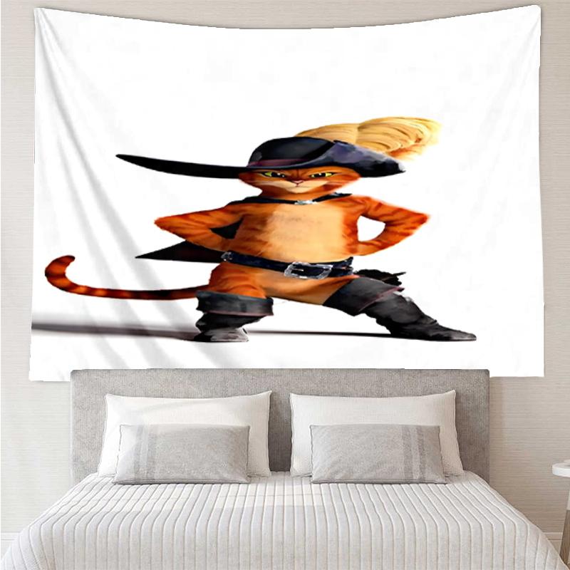 Puss In Boots Print Tapestry, Backdrop, Easy Setup, Ideal for Bedroom, Office & Living Room, with Aesthetic Wall Hanging Decor.
