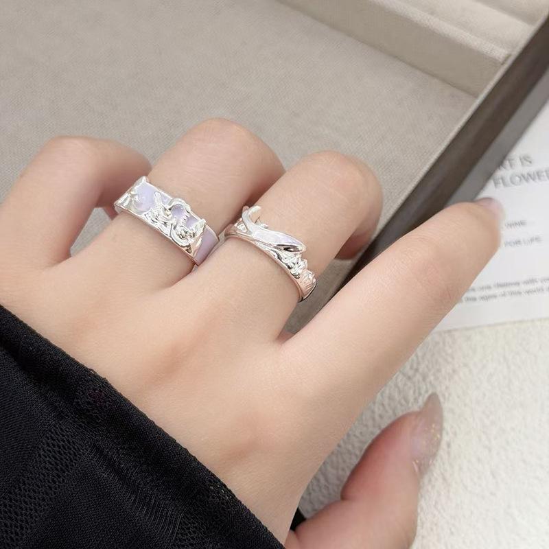 Atlantis Whale Enamel Gradual Change Opening Ring Niche High Sense Cold Wind Couple Ring Woman