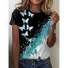 New O-neck 3d Butterfly Print T-shirt Women's Summer Fashion Short-sleeved Blouse Oversized Summer Clothing