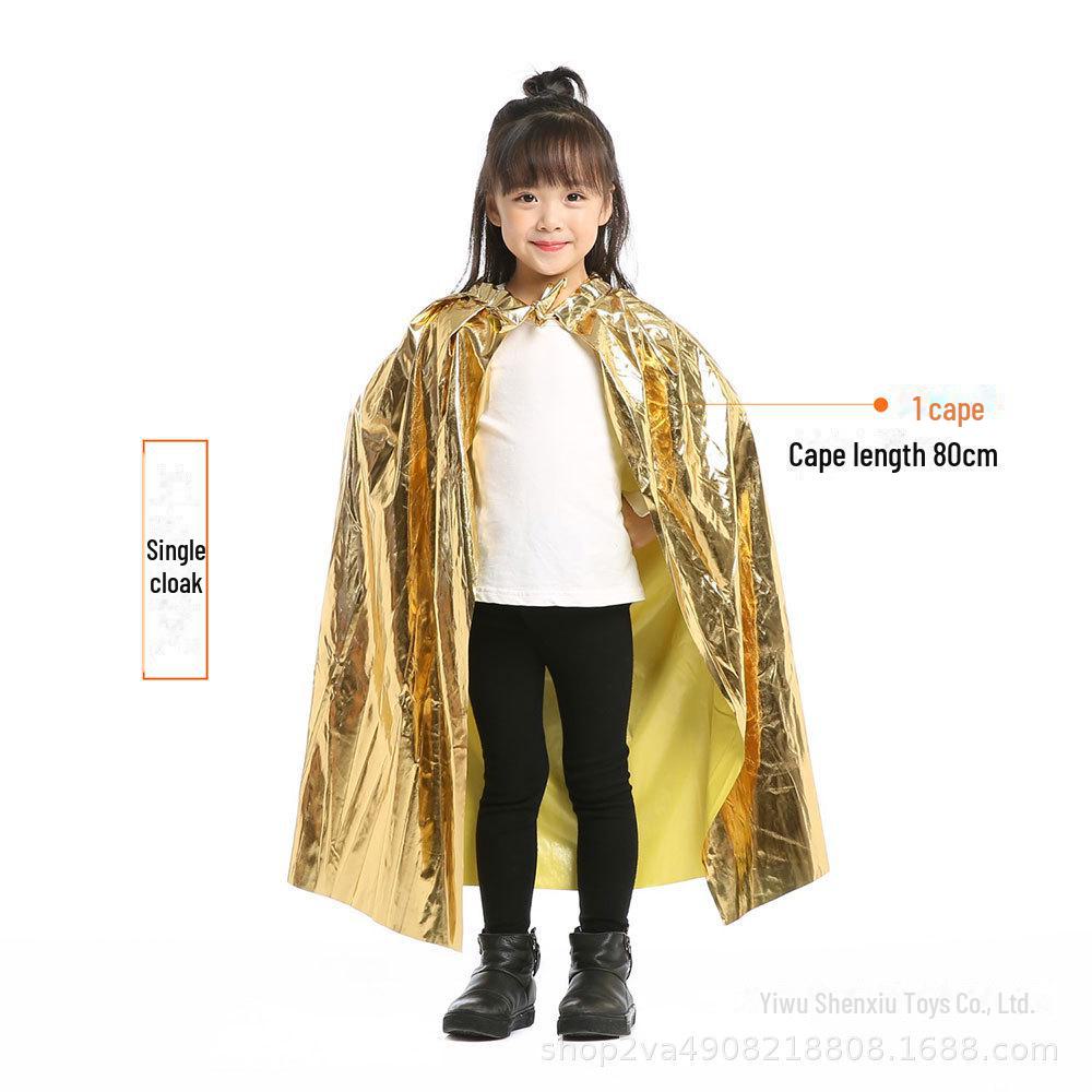 Детский плащ принцессы и короля на Хэллоуин - 80 см, ярко-золотой и серебряный