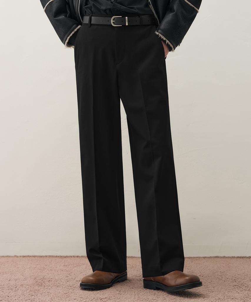 DRAW FIT Brushed Elastic Wide Slacks [Brushed Black]