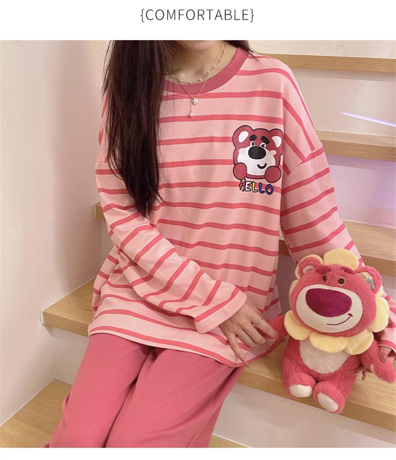 Женский пижамный комплект с длинным рукавом - Милый мультяшный принт, Большой размер, для весны и осени, для дома/улицы