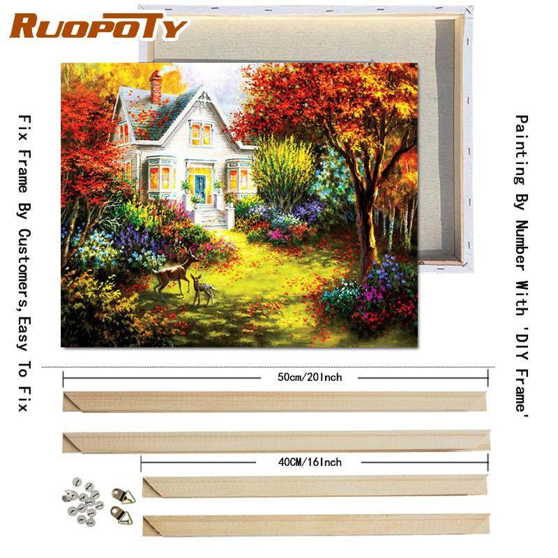 RUOPOTY Картина по номерам Дом Пейзаж Ручная роспись Уникальный подарок Раскраска по номерам Здание Для гостиной