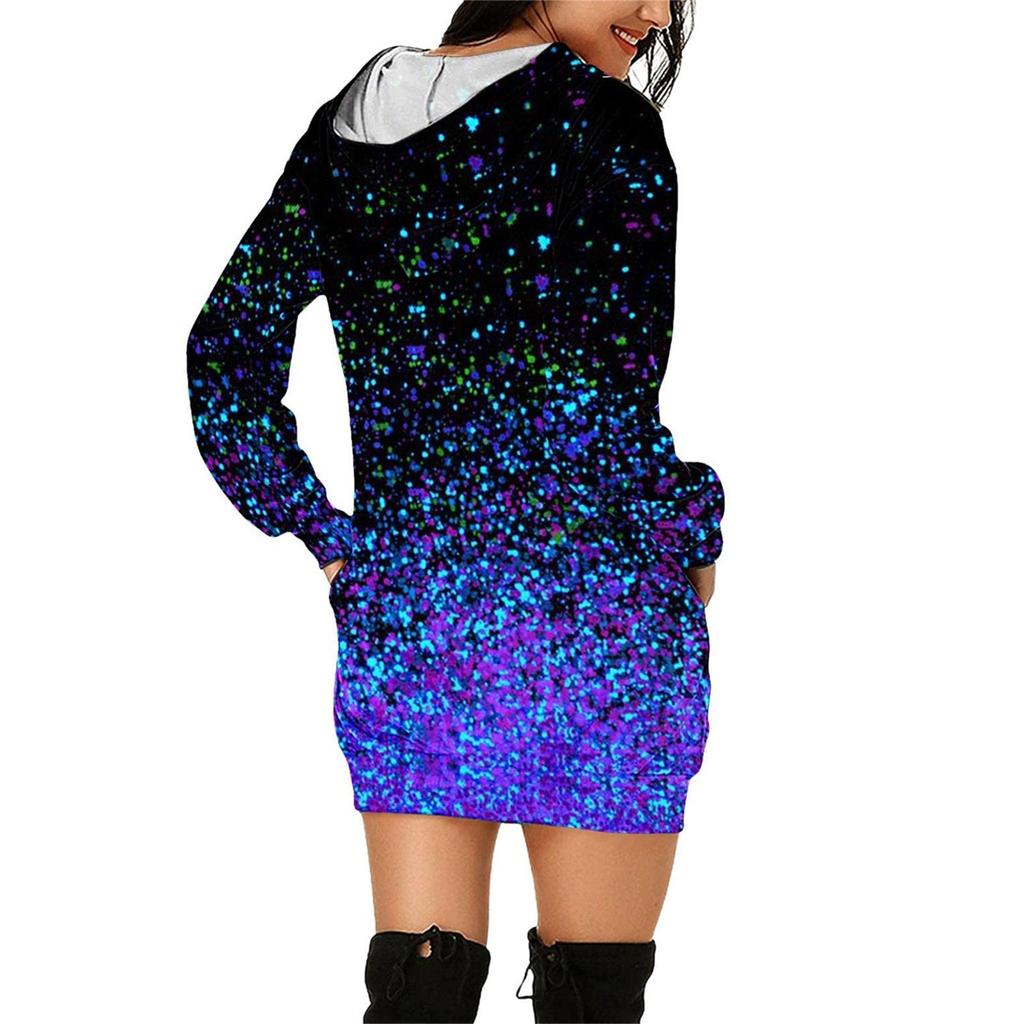 Women's Fashion Casual Print Long Sleeve Pocket Pullover Hooded Blouse Top