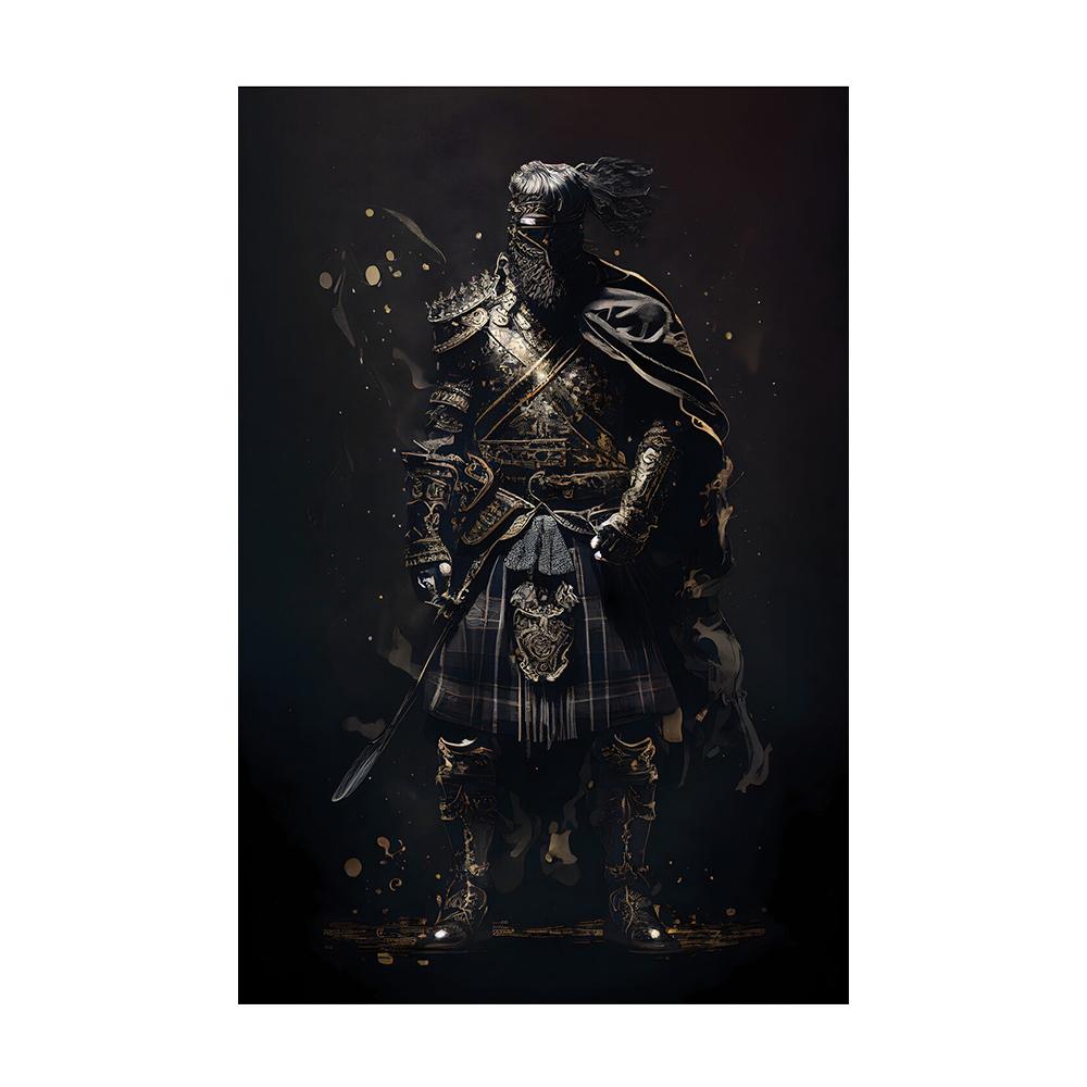 Черный и золотой самурай, средневековый воин в доспехах, фигурка, холст, настенные художественные картины, напечатанные современные классические ретро-роскошные художественные плакаты, украшения для дома