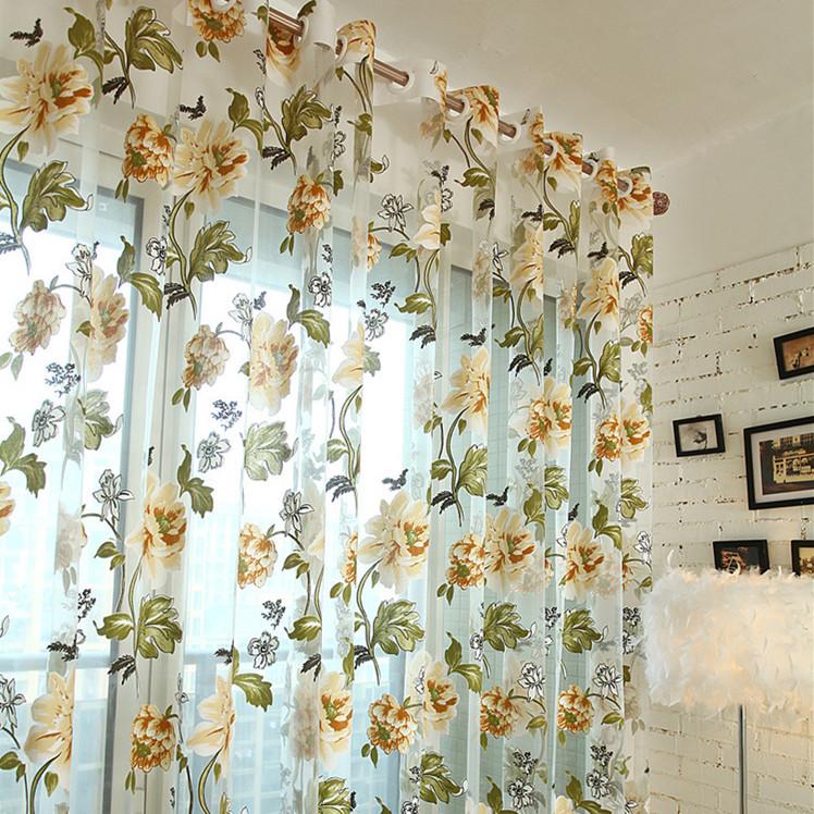 Тюлевая прозрачная оконная занавеска с цветочным узором, драпировки, тюль с цветочным принтом, занавеска для окна, декор для окна, 1 шт.