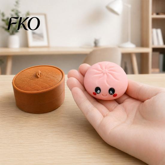 Dumpling Decompression Toy Cartoon Clicker with Steamer, 3D Printed Smiling Steamed Sensory Bun Toy, Shape Finger for Stress