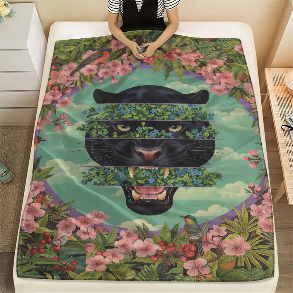 1Pc SplashingAnimals Print Flannel Blanket, High quality Comfortable for All Seasons, Home Decor, Warmth and Comfort, Perfect for Christmas Gifts